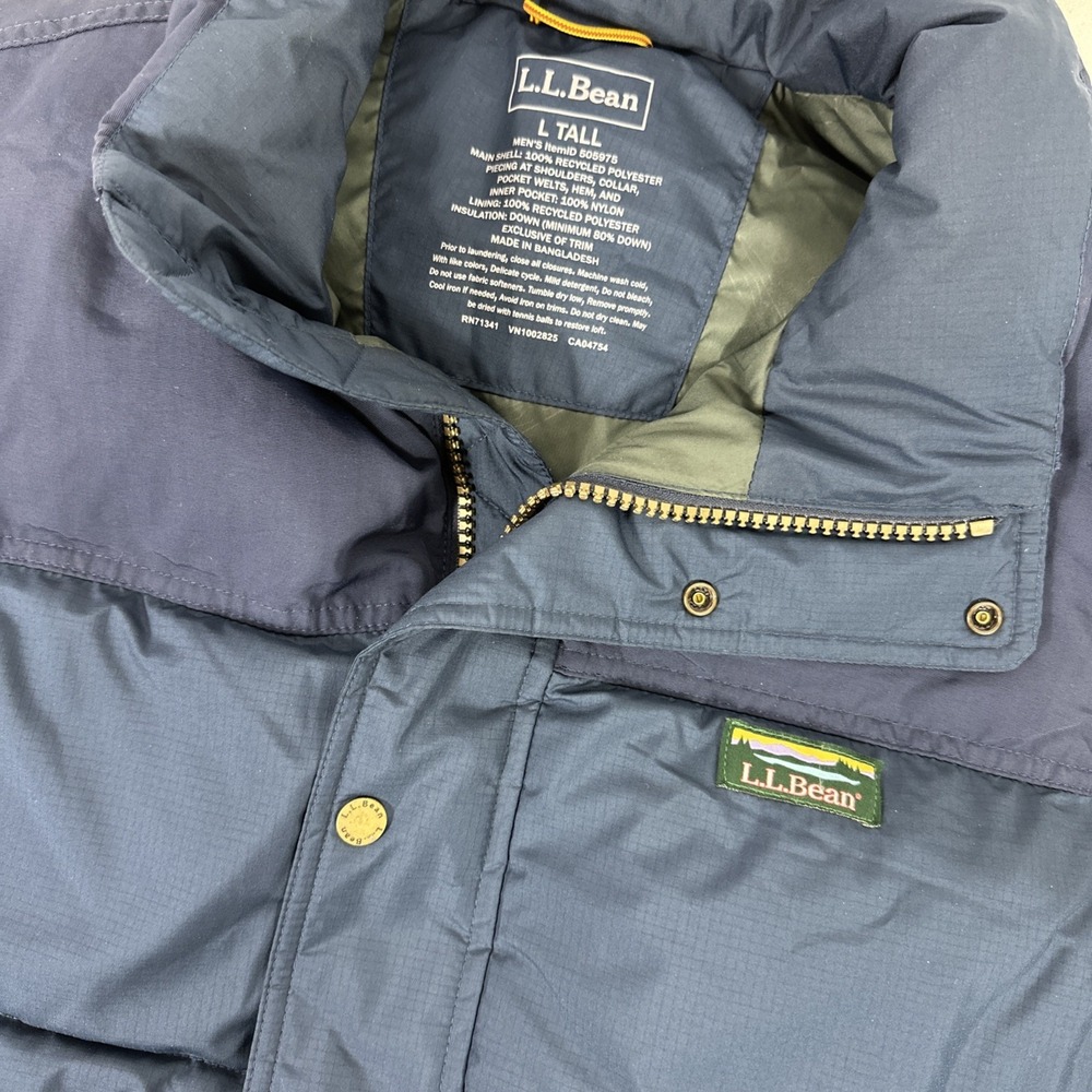 LL Bean Outdoors Puffer‎ Vest Blue Men's Large Tall Down insulated Snap Zip